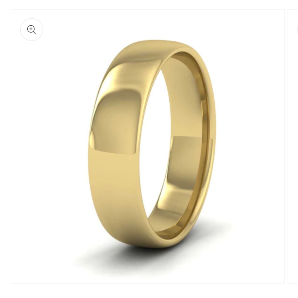 14 carat gold band ring photographed against a white background for a retailer product listing